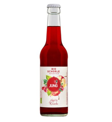 Bio Apfel-Kirsch Schorle von Jung aus Teningen, 0,33l Flasche ( 1Liter/ 4,14€)